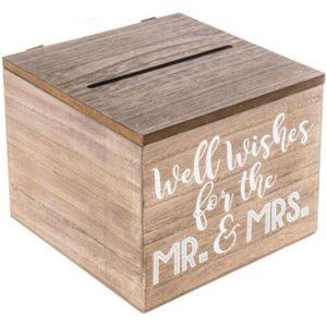 Wooden Wedding Card Box for Reception - Rustic Holder with Hinged Lid for Money